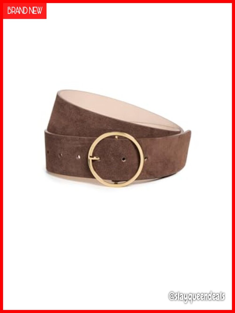 Suede Belt with Gold-Tone Circular Buckle Hip Fit